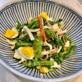 簡単♪菜の花×卵×カニカマの胡麻マヨ和え